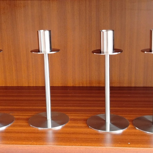 Stainless steel candlesticks like new, set of 4, modern design