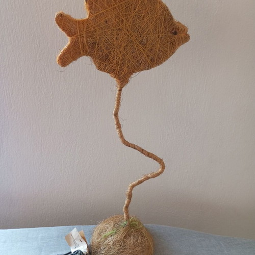 Handmade fish table lamp with rope, boho style