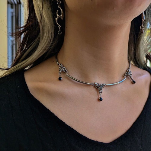 Boho Y2k Fairy Gothic Punk Rock Grunge Necklace silver new handmade
