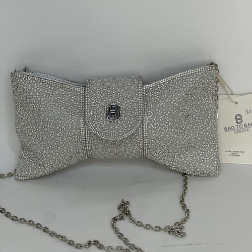 Bag to Bag shoulder bag with rhinestones silver and white pearls new