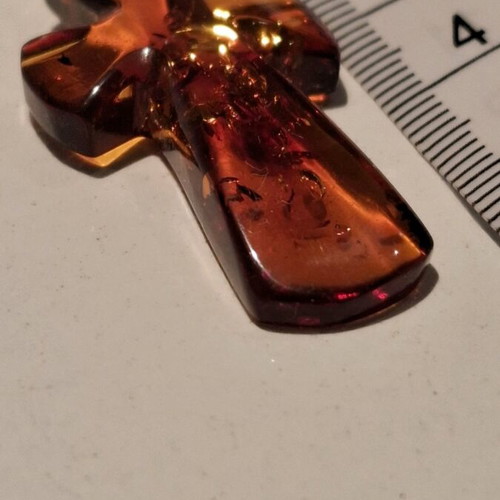 Cross pendant made of natural amber with 18k gold plating new