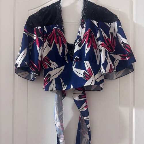 Blue floral top like new, backless with ties