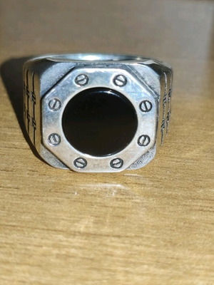 Octagonal ring with black onyx stone, new, 925 silver