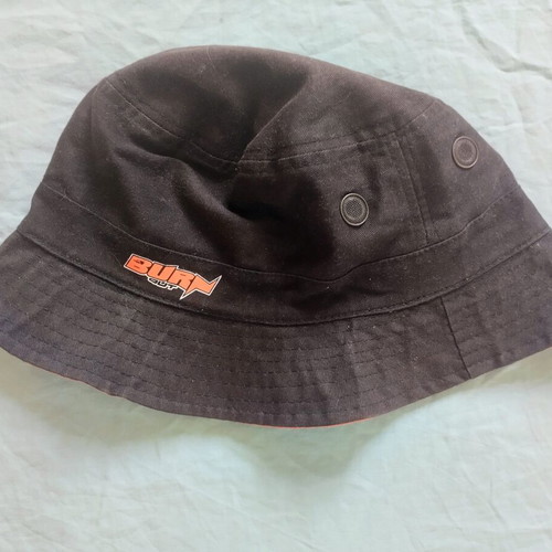 Bucket hat 90s vintage double-sided used, black and orange, size L