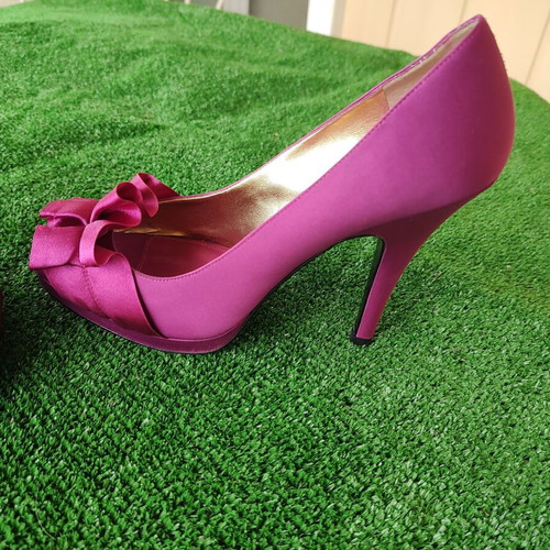 Peep toe satin pumps new Nina New York by NAK SHOES purple