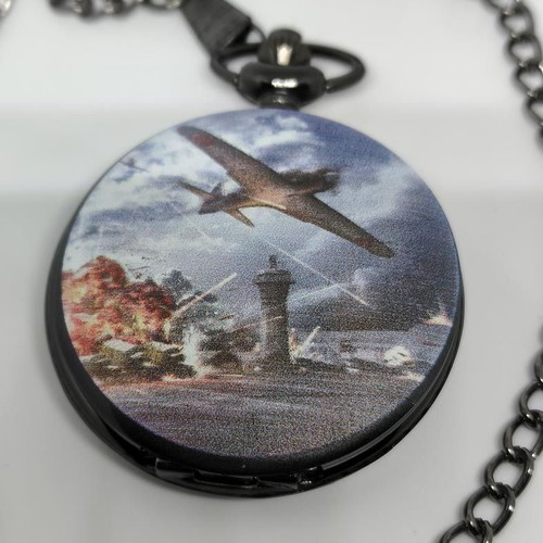 Vintage Pocket Watch WWII Air Force Spitfire quartz, like new