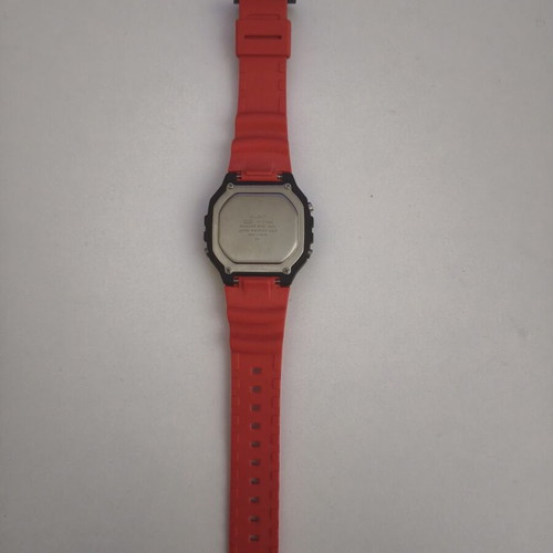 Casio digital watch 43.2mm chronograph battery with red rubber strap like new