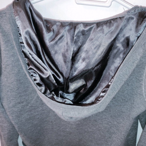 Cropped sweatshirt gray with satin hood refurbished, size XS-S