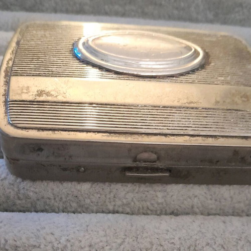 Vintage powder compact with mirror used, silver 925