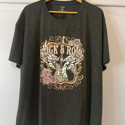 Shein Plus Size Oversized T-shirt with Rock & Roll Graphic, New