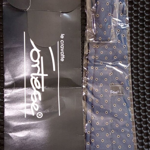 Le Cravatte Cortese tie new, 100% silk, blue with black polka dots