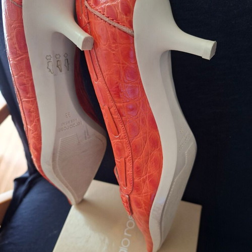 Sergio Rossi Croco Pumps No 38 Orange New, 5 cm Heel
