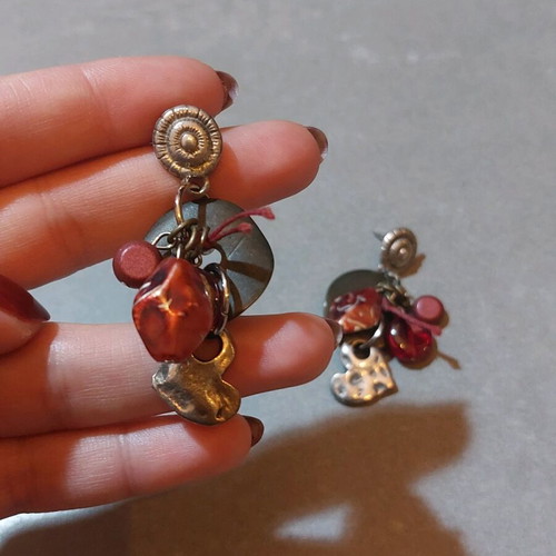 Earrings with hearts made of 925 silver like new, red and silver