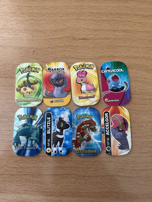 Pokemon Metal Tags set of 8 used, New Collection 2014