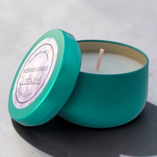 Turquoise metal tin container 120 ml like new