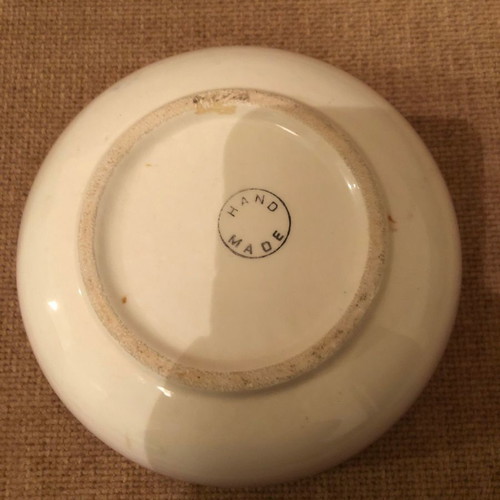 Tajimi Pottery set handmade bowl and lidded container with figurine