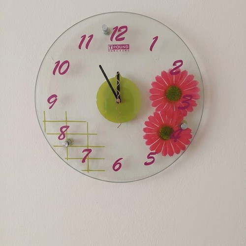 TFOUND ARTCLOCK wall clock with pink gerbera flowers