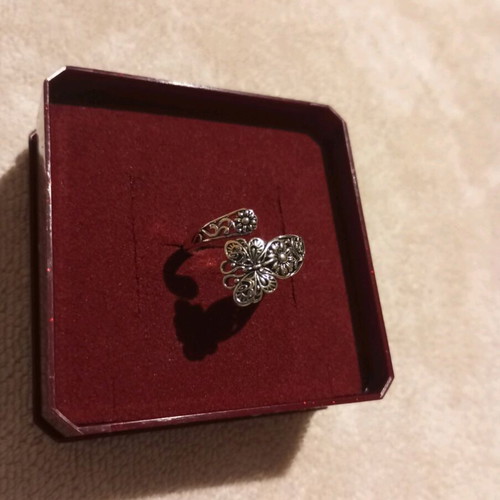 Ring vintage butterfly and flowers stainless steel, like new, boho style