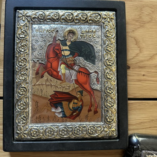 Saint Demetrios icon wood silver gold, like new, 23x19 cm