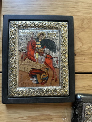 Άγιος Δημήτριος εικόνα ξύλο ασημί χρυσό, σαν καινούργιο, 23x19 εκ