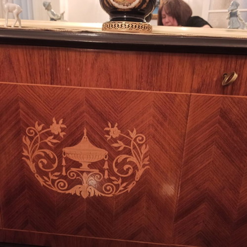 Living room buffet used, wood with black glass surface