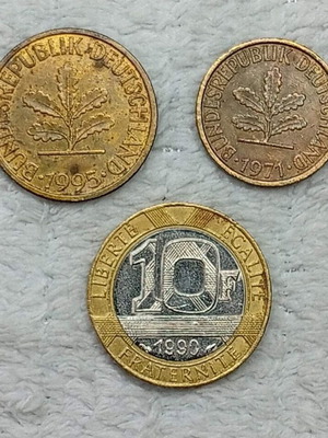 Coins from France, Germany & Netherlands used, set of 3 plus 2 gifts