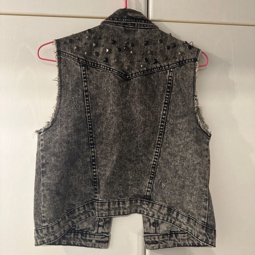 Denim sleeveless jacket like new, size S, black with studs