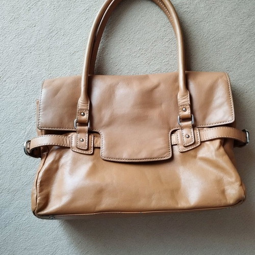 Vintage leather handbag used, soft tan color