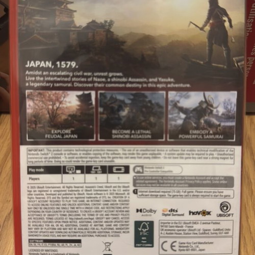 Assassins Creed Shadows Nintendo Switch 2 game