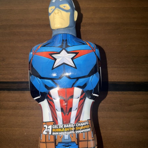 Shampoo with superheroes empty, used