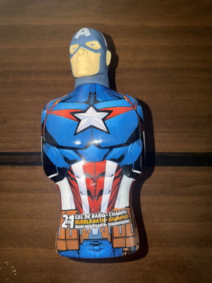 Shampoo with superheroes empty, used