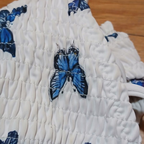 White Gofre Bikini with Blue Butterfly Design Size Medium like new