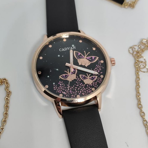 Women's watch set with butterflies and 5 matching bracelets new, black