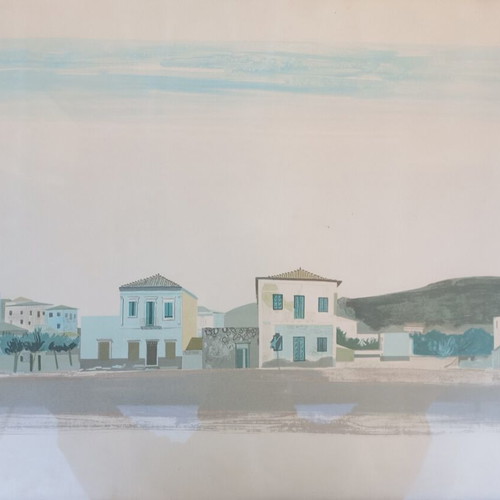 Silk Screen Print used by S. Vasileiou, Galaxidi theme, limited edition 70x50 cm
