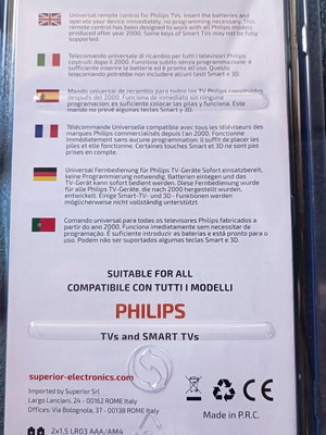 Philips TV remote control, compatible with models from 2000 onwards