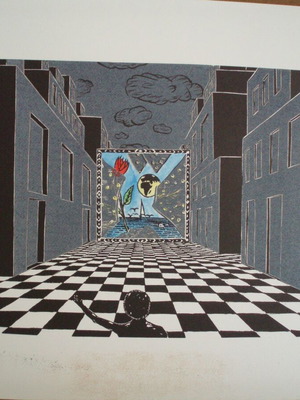 Dream Linoleum Print Artwork New, 40x65 cm