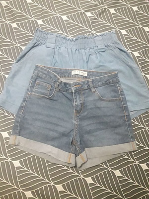 Denim and fabric shorts like new, set of 2 pieces