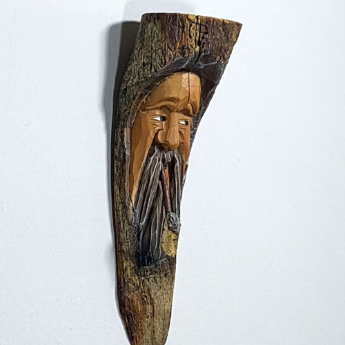 Wood Spirit Figurine with Pipe vintage hand-carved, like new