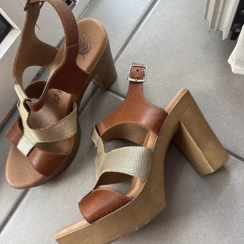 Ragazza platform sandals like new, brown and gold, size 37