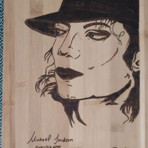 Michael Jackson pyrography on bamboo wood like new