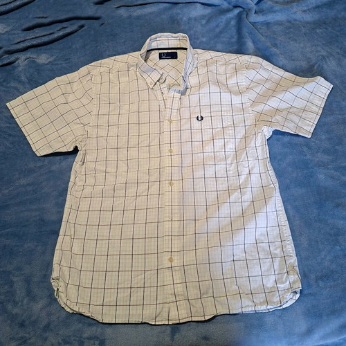 Fred Perry men's short sleeve shirt M-L, white and blue