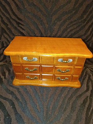 Wooden vintage jewelry box with mirror and drawers, brown