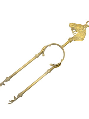Antique brass fireplace tongs with horse head handle like new