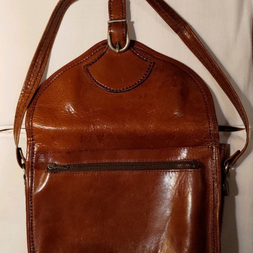 Leather shoulder bag used, brown, authentic leather