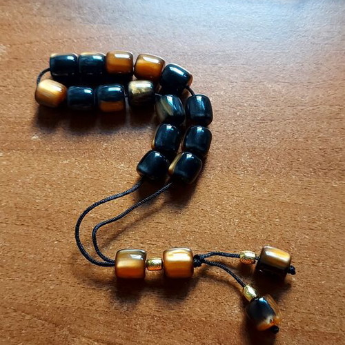 Handmade Resin Komboloi ZA03-002 Black with Gold Shades like new