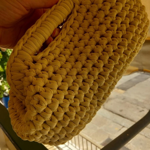 Handmade clutch bag with mako yarn yellow, new