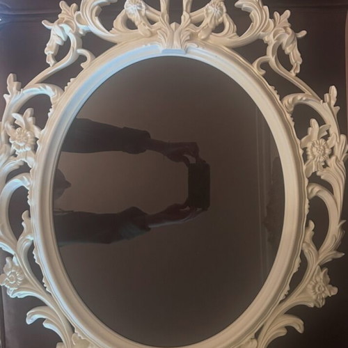 Vintage oval ornate white mirror frame like new