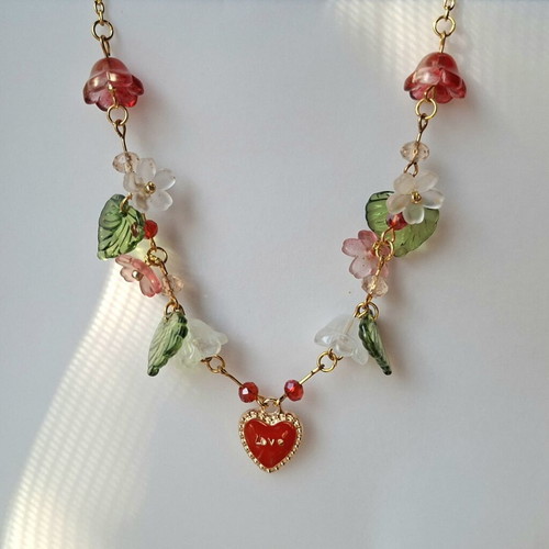 Women's gold necklace handmade, new, red and gold