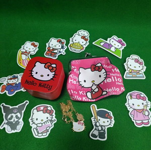 hello kitty, πορτοφόλι, κουτί φύλαξης, κολιέ, stickers