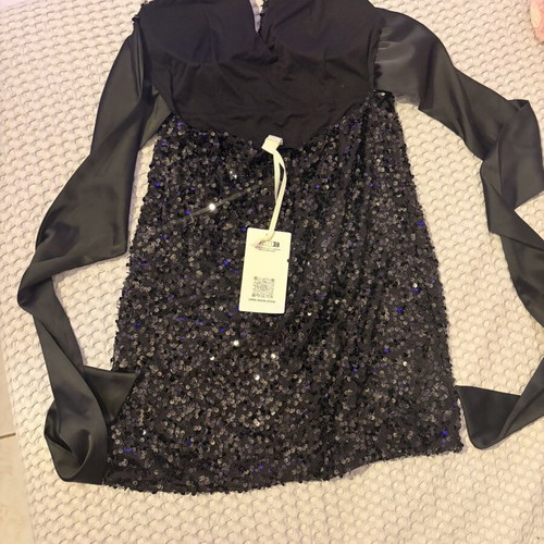 Black Strapless Mini Dress with Sequins Size S New